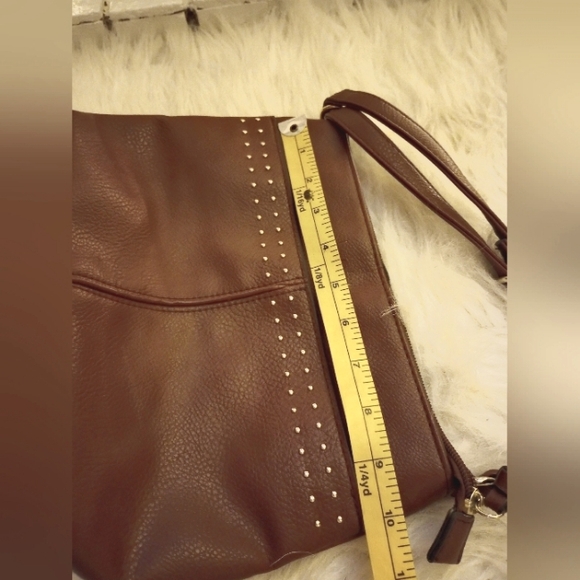 Nicole Miller shoulder bag. Brown with stud accents. Adjustable strap. - Picture 9 of 10